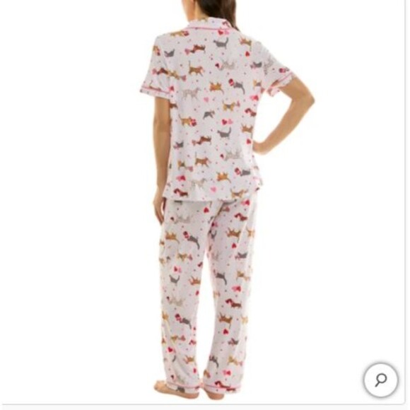 Jaclyn Womens Valentines Day Pajama Set 3-Piece Notch Collar PJ Sleepwear Hearts - Picture 3 of 6